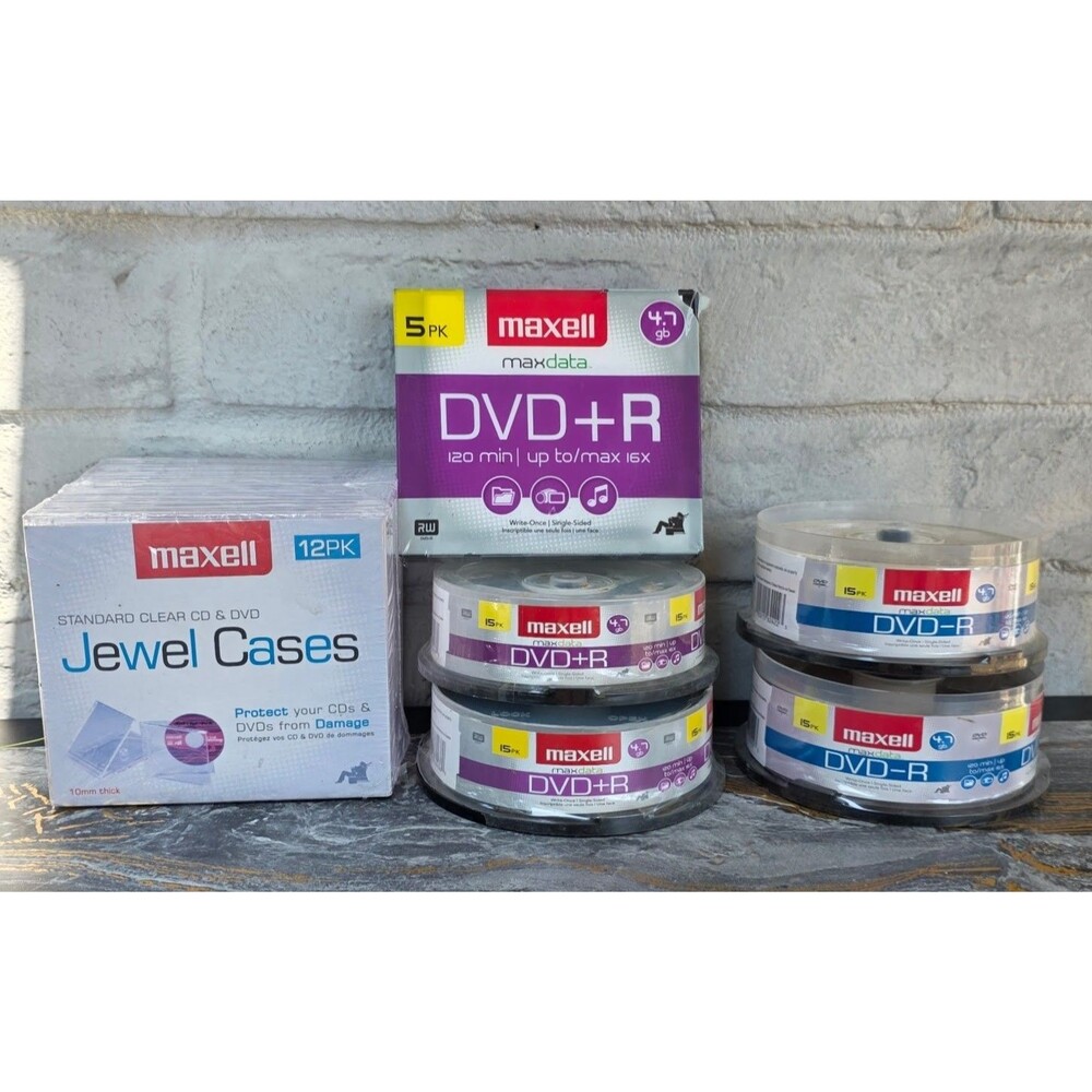 5 Pk  Maxell DVD-R 4.7 total Minute 600 Spindle Sealed, 12pk Cases